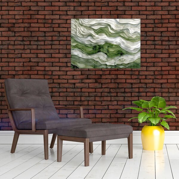 Obraz - Zelenobílé vlnky (70x50 cm)