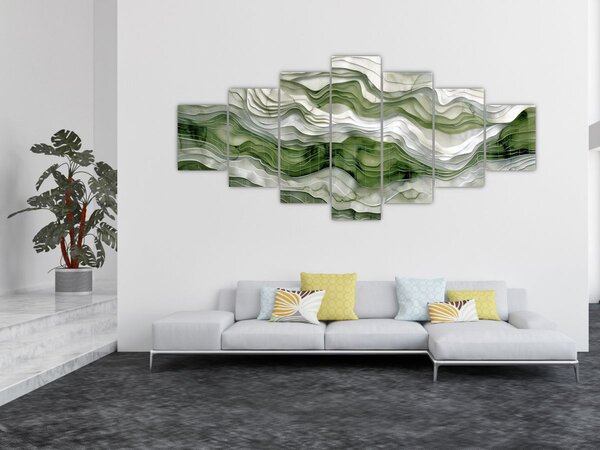 Obraz - Zelenobílé vlnky (210x100 cm)