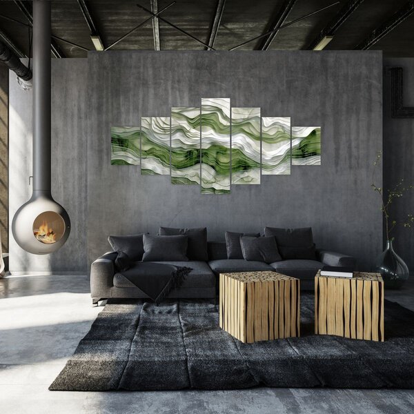 Obraz - Zelenobílé vlnky (210x100 cm)
