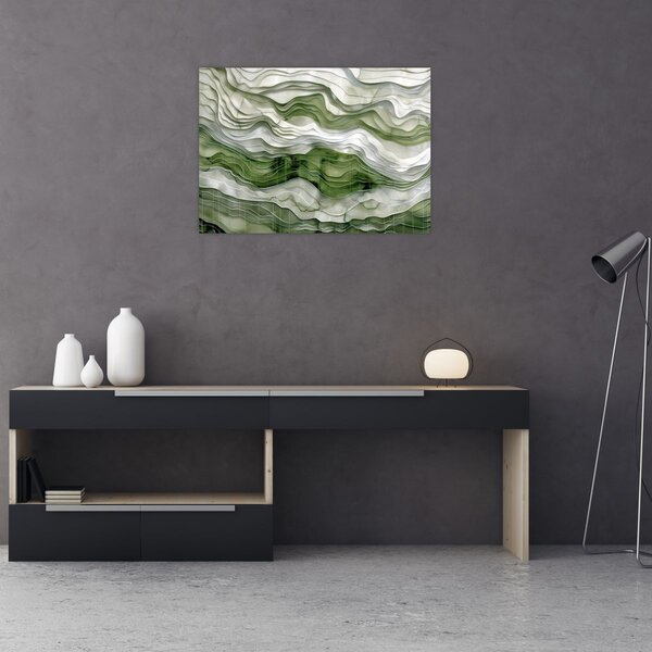 Obraz - Zelenobílé vlnky (70x50 cm)