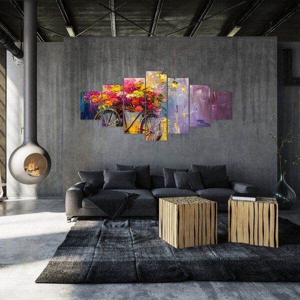 Obraz - Kolo s květinami (210x100 cm)
