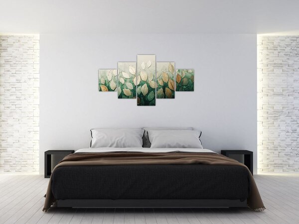Obraz - Zlato-zelené listy (125x70 cm)