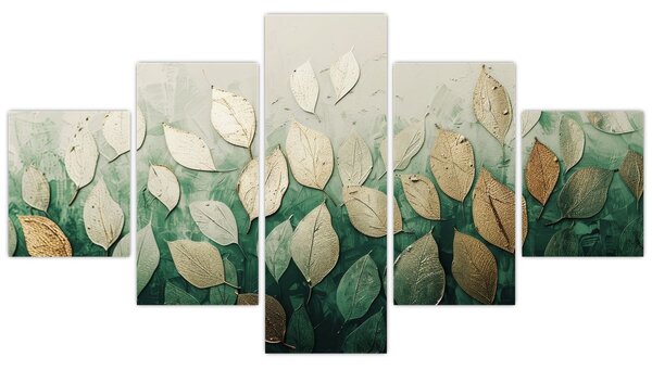 Obraz - Zlato-zelené listy (125x70 cm)