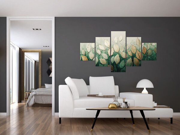 Obraz - Zlato-zelené listy (125x70 cm)