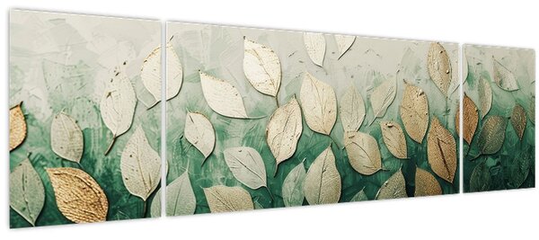 Obraz - Zlato-zelené listy (170x50 cm)