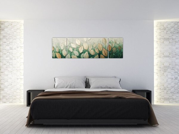 Obraz - Zlato-zelené listy (170x50 cm)