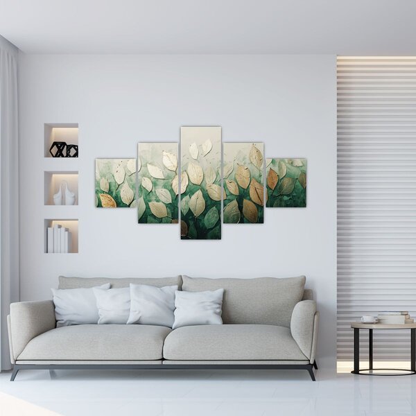 Obraz - Zlato-zelené listy (125x70 cm)