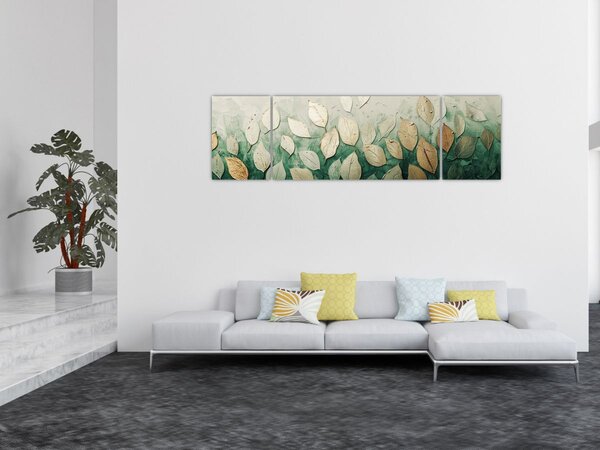 Obraz - Zlato-zelené listy (170x50 cm)