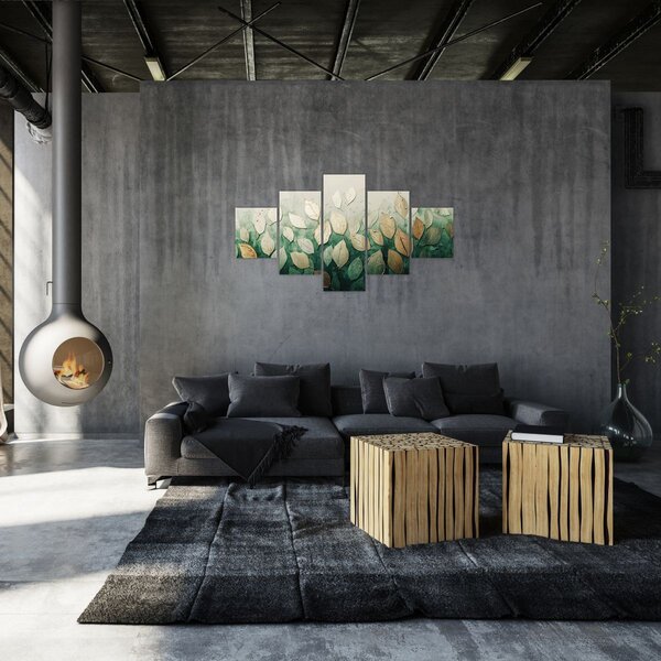 Obraz - Zlato-zelené listy (125x70 cm)