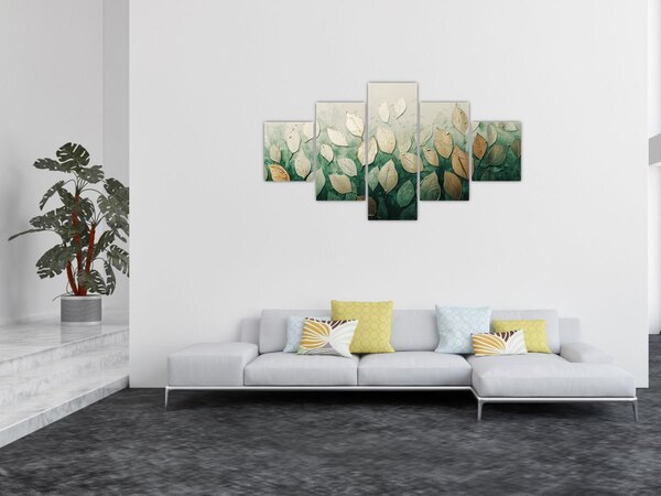 Obraz - Zlato-zelené listy (125x70 cm)