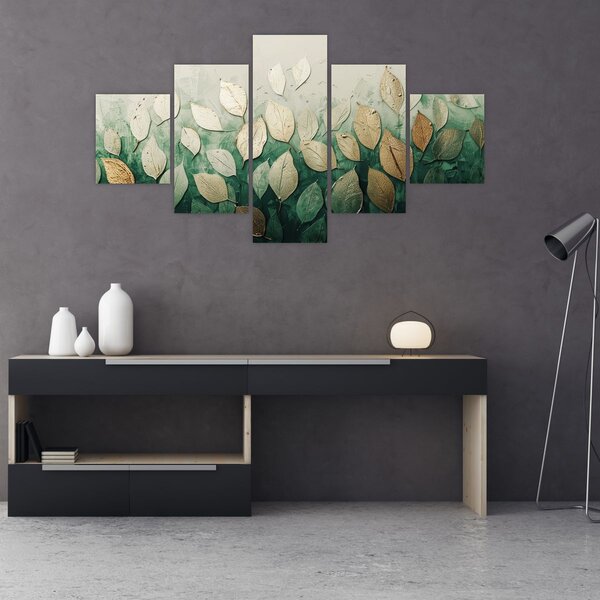 Obraz - Zlato-zelené listy (125x70 cm)