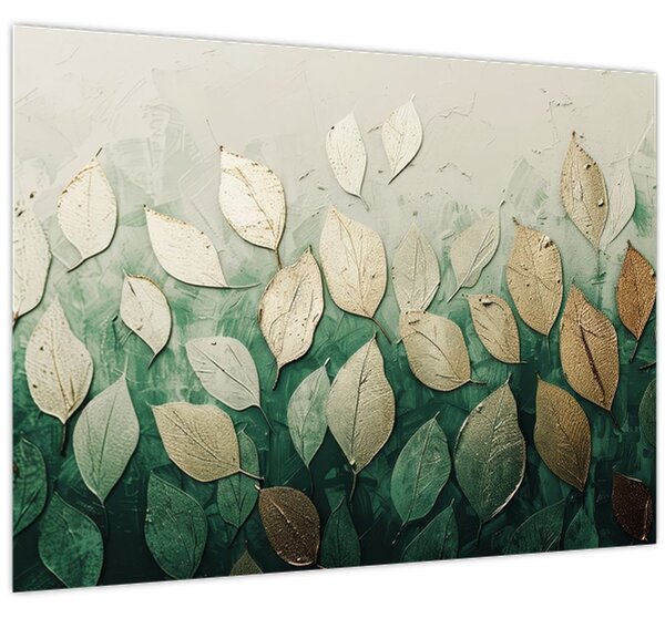 Obraz - Zlato-zelené listy (70x50 cm)