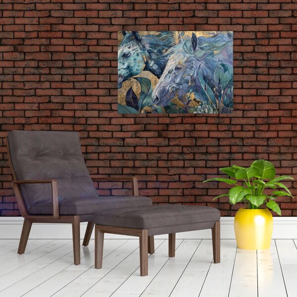 Obraz - Koně se zlatým pozadím (70x50 cm)