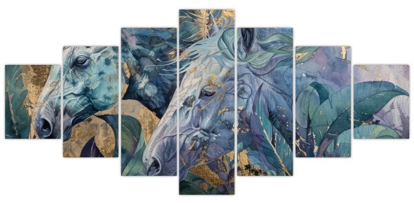 Obraz - Koně se zlatým pozadím (210x100 cm)