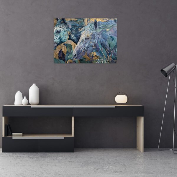 Obraz - Koně se zlatým pozadím (70x50 cm)