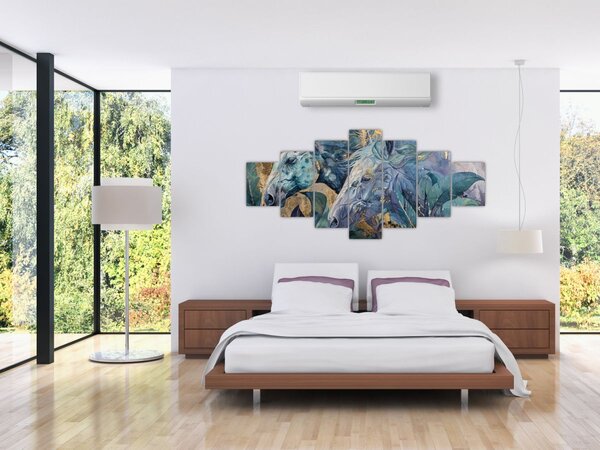 Obraz - Koně se zlatým pozadím (210x100 cm)