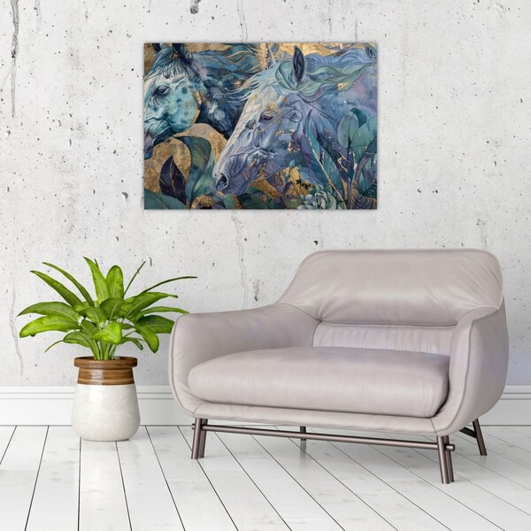 Obraz - Koně se zlatým pozadím (70x50 cm)