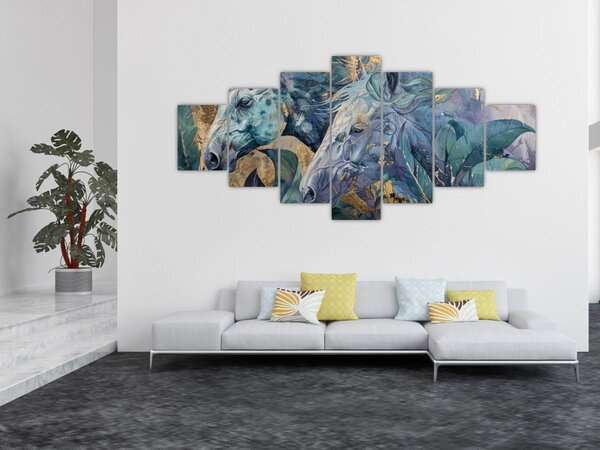 Obraz - Koně se zlatým pozadím (210x100 cm)