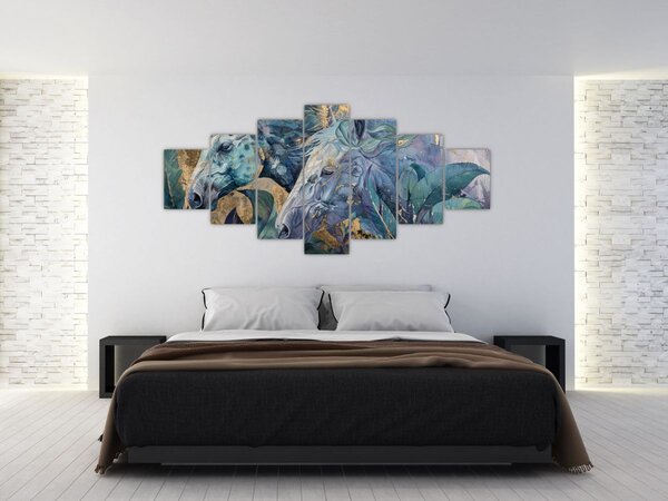 Obraz - Koně se zlatým pozadím (210x100 cm)
