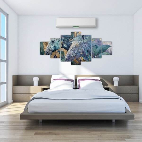 Obraz - Koně se zlatým pozadím (210x100 cm)