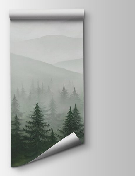 Fototapeta Mlžná krajina se stromy a horami, Lesní fototapety, Populární fototapety, w02450 - Tapeko.co.cz