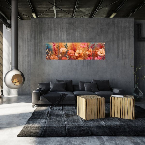 Obraz - Luční kvítí, malba (170x50 cm)
