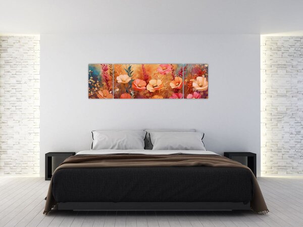 Obraz - Luční kvítí, malba (170x50 cm)