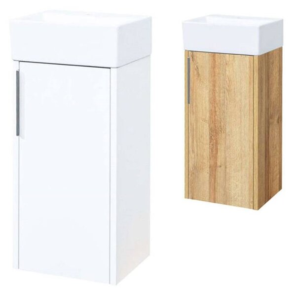 Mereo, Vigo, koupelnová skříňka s keramickým umývátkem, 33 cm, bílá, dub, CN350