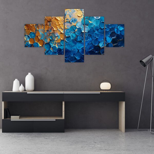 Obraz - Modrozlatá malba (125x70 cm)