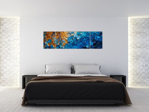 Obraz - Modrozlatá malba (170x50 cm)