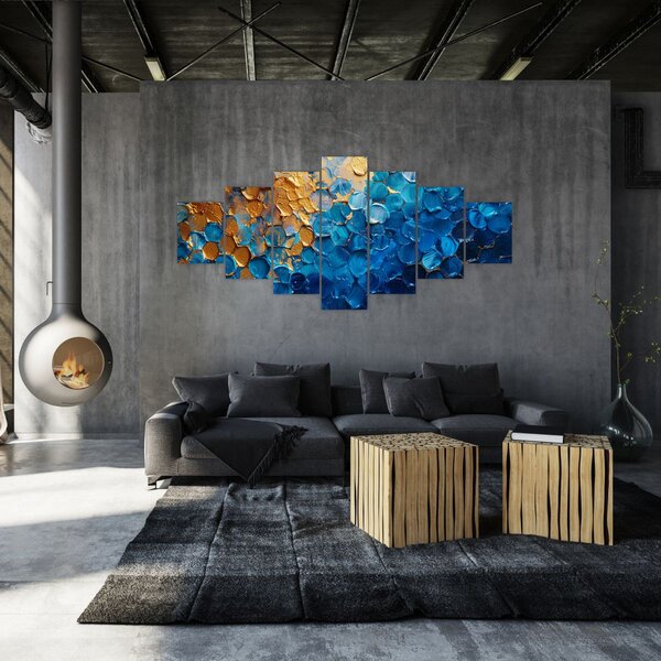 Obraz - Modrozlatá malba (210x100 cm)