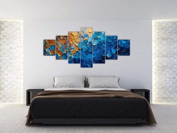 Obraz - Modrozlatá malba (210x100 cm)