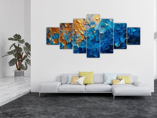 Obraz - Modrozlatá malba (210x100 cm)