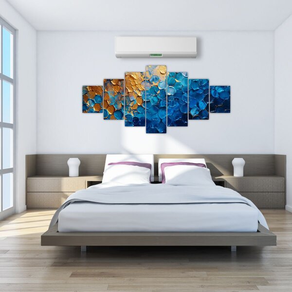 Obraz - Modrozlatá malba (210x100 cm)