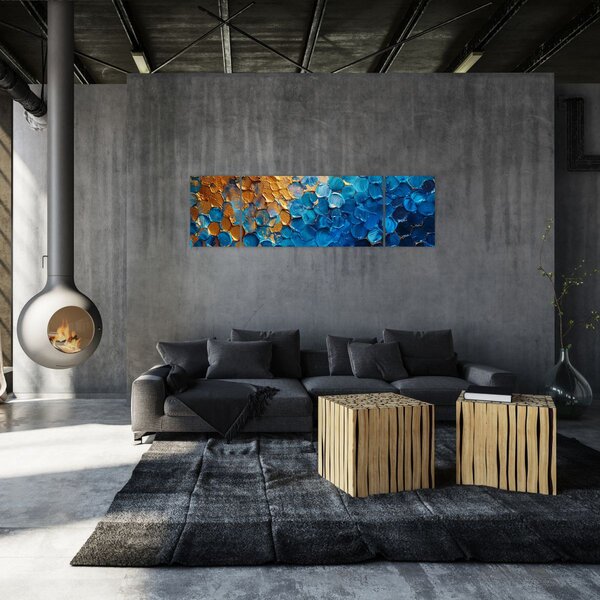 Obraz - Modrozlatá malba (170x50 cm)