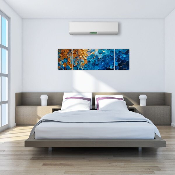 Obraz - Modrozlatá malba (170x50 cm)