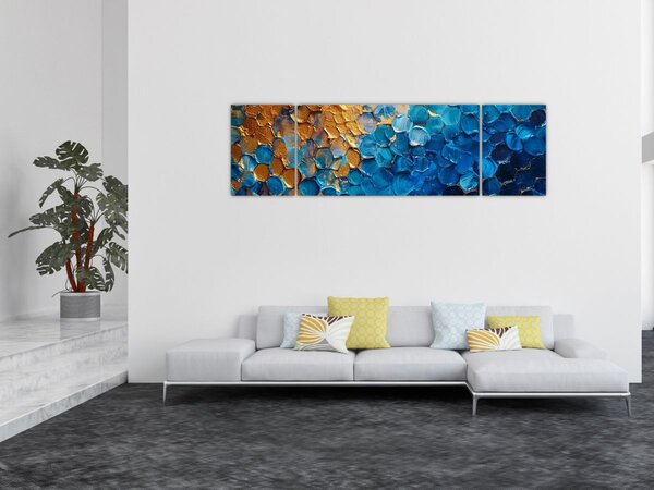 Obraz - Modrozlatá malba (170x50 cm)