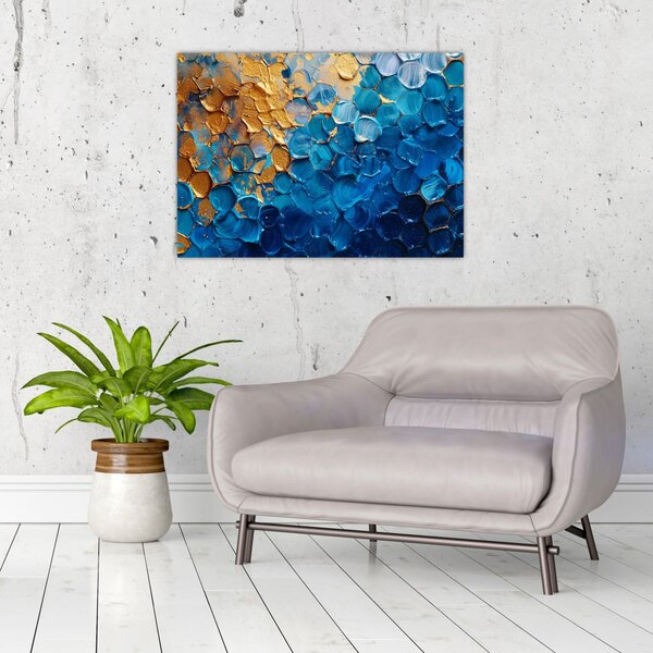 Obraz - Modrozlatá malba (70x50 cm)