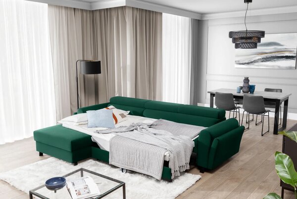 Elegantní rozkládací sedací souprava ASTRAEA - láhvově zelená, levý roh