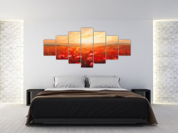 Obraz - Pole vlčích máků (210x100 cm)