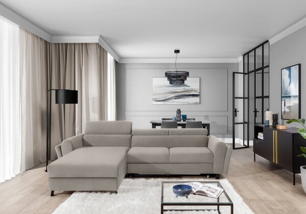 Elegantní rozkládací sedací souprava ASTRAEA - béžová, levý roh