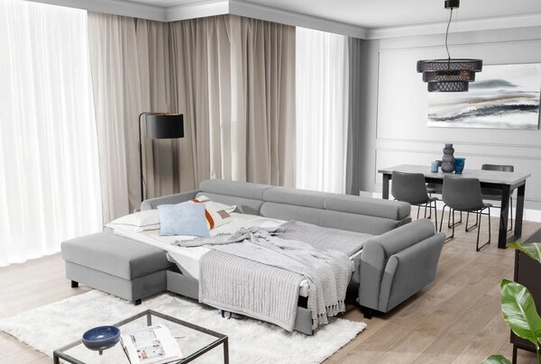 Elegantní rozkládací sedací souprava ASTRAEA - světle šedá, levý roh