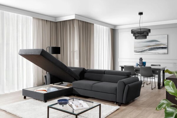Elegantní rozkládací sedací souprava ASTRAEA - tmavě šedá 1, levý roh