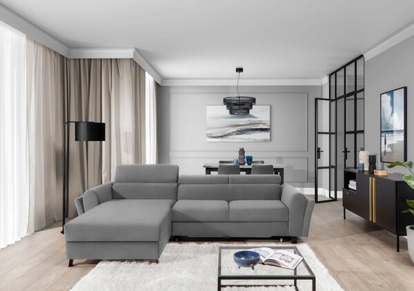 Elegantní rozkládací sedací souprava ASTRAEA - šedá, levý roh