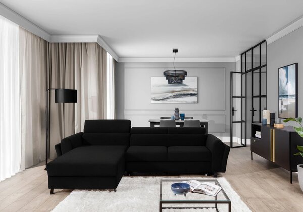 Elegantní rozkládací sedací souprava ASTRAEA - černá 2, levý roh