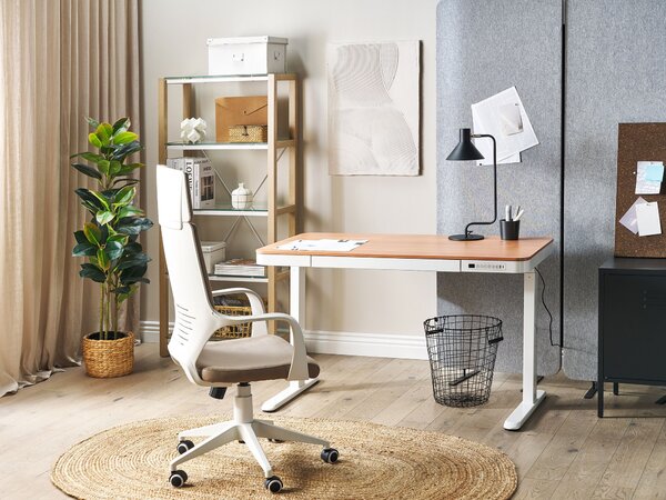 Elektricky výškově nastavitelný pracovní stůl KENLY Hnědá/Bílá 120 cm 60 cm s USB portem