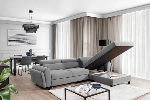 Elegantní rozkládací sedací souprava ASTRAEA - světle šedá, pravý roh