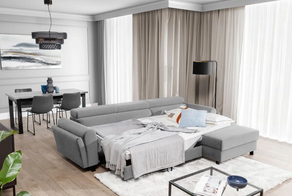 Elegantní rozkládací sedací souprava ASTRAEA - světle šedá, pravý roh