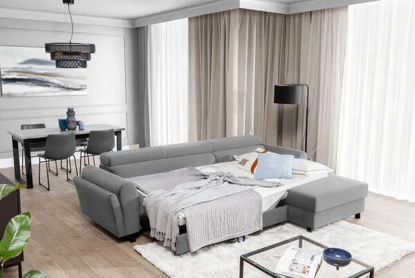 Elegantní rozkládací sedací souprava ASTRAEA - šedá, pravý roh