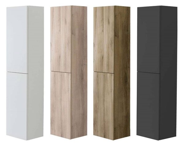 Mereo, Aira, koupelnová skříňka 157 cm vysoká, levé otevírání, bílá, dub, šedá, CN744LN